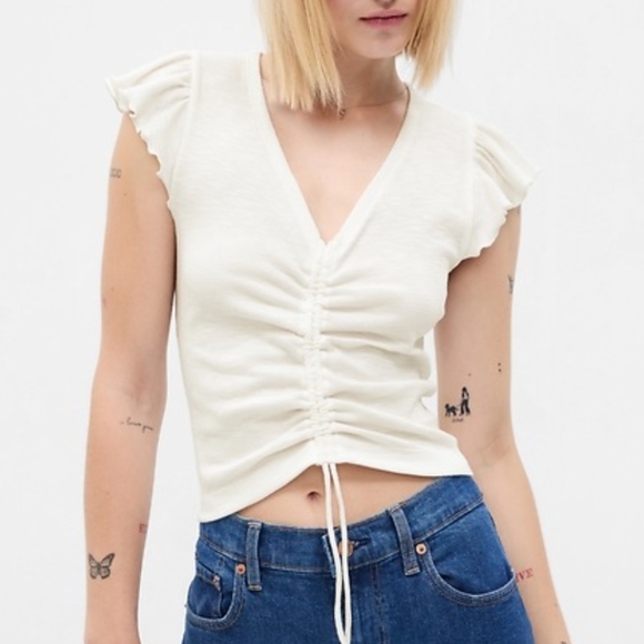 GAP Essential Rib Ruched T-Shirt - Picture 1 of 4